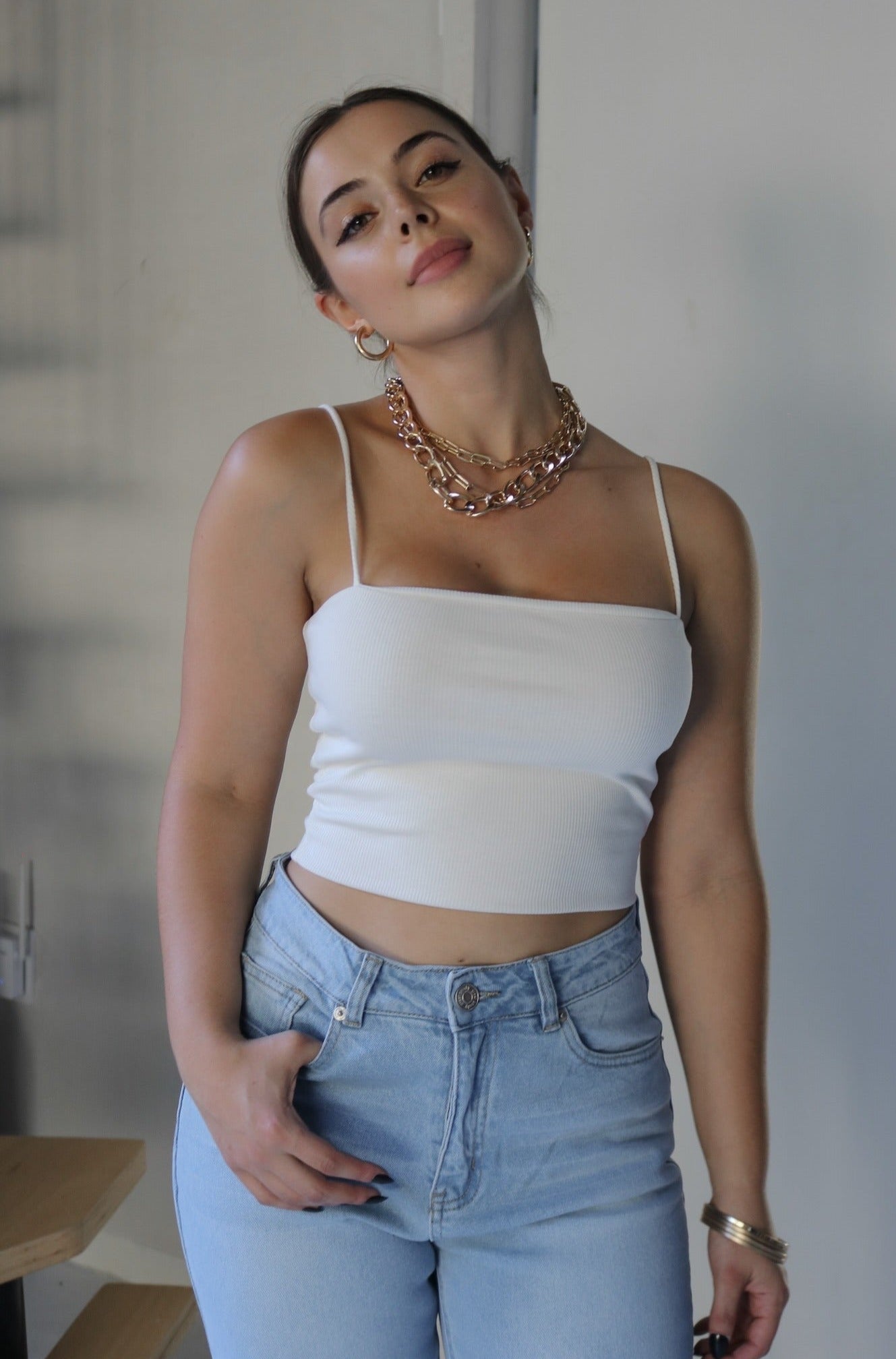 Spaghetti Tank Top in White. Scarlette The Label, an online fashion boutique for women.